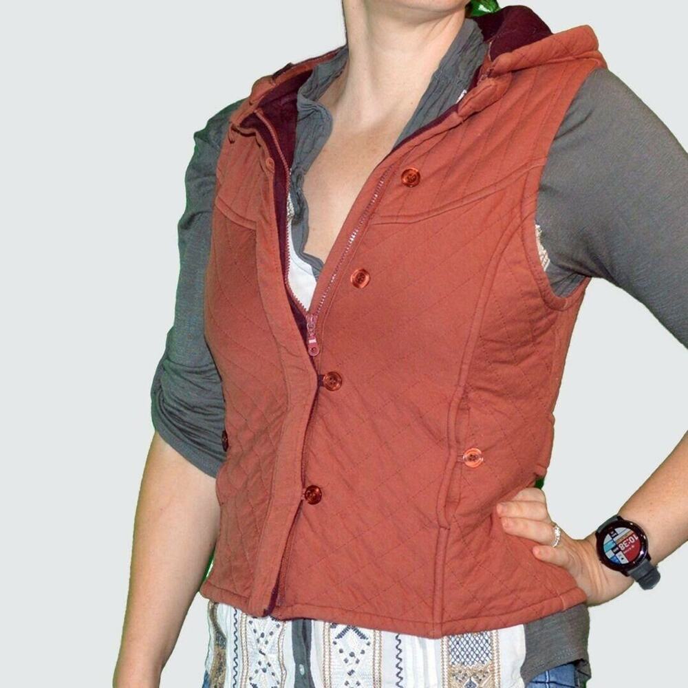 Anthropologie S Rust Quilted Hooded Vest